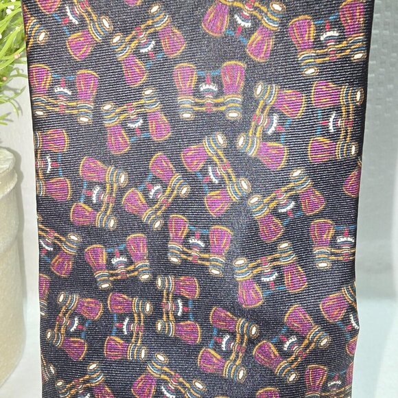ROBERT STOCK 100% SILK TIE BLACK WITH BINOCULARS TRADITIONAL - Picture 5 of 6
